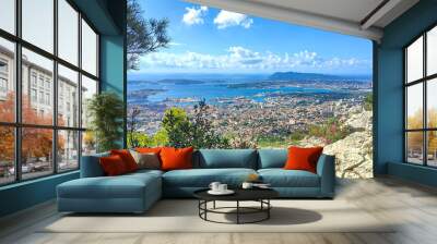 Panorama sur Toulon dans le Var et la Côte d'Azur depuis le Mont faron Wall mural