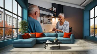 Older people eating in kitchen Wall mural