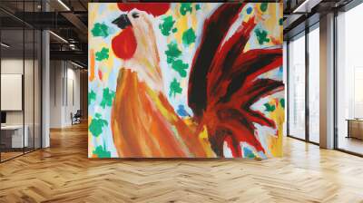 Colorful Painting of a Rooster Wall mural