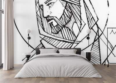 Hand drawn illustration of Jesus Wall mural