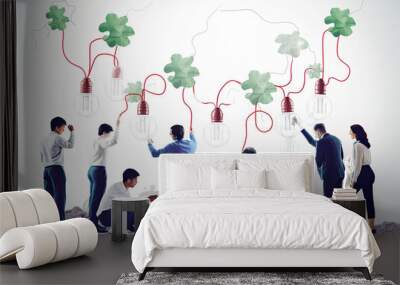 Group of people cultivates an idea and converted it into a prosperous business. Teamwork to grow and profit from a great business idea Wall mural