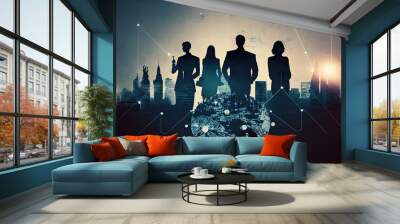 Silhouette of business people in a team, confident about their future success, businessman and businesswoman, showcasing teamwork Wall mural