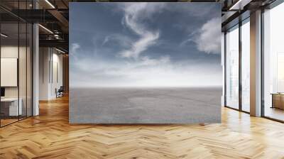 Blue Sky Landscape Background with Nice Clouds and Empty Concrete Floor Wall mural