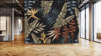 Exotic jungle seamless black background Wall mural