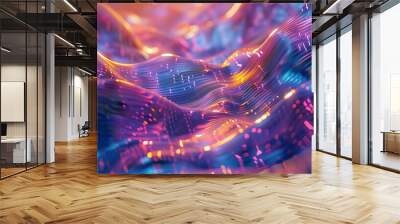 Vibrant abstract patterns with flowing waves in bright colors showcasing dynamic technology elements Wall mural