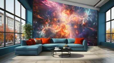 Vibrant cosmic explosion with swirling colors in deep space during a stellar event Wall mural