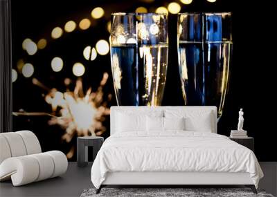 Den Helder, netherlands. december 2022. Tw glasses of champaign with a background with bokeh. Wall mural