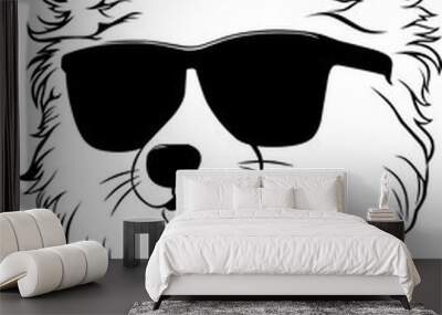 Dog with sunglasses line art Wall mural