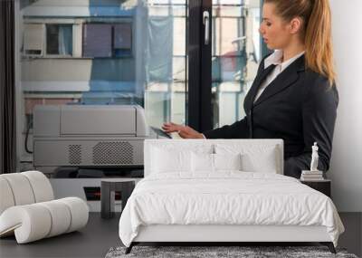 business woman working on printer Wall mural