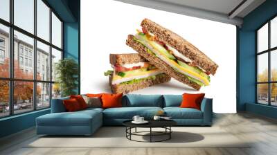 sandwich with ham, cheese and whole grain bread isolated on white background Wall mural