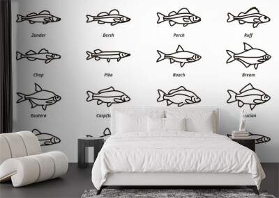 Fish linear icon. River fishing fish. Wall mural