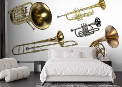 3d rendering of brass musical instruments Wall mural