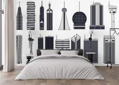 cartoon image of skyscraper buildings Wall mural