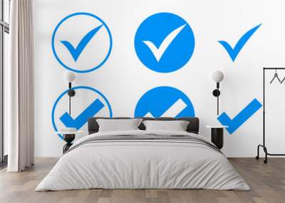 blue checkmark icon, checkbox icon set. circle checkmark icon .true, accept checkmark icon, checklist vector sign Wall mural