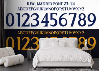 font vector team 2023 - 2024 kit sport style font. real madrid font. football style font with lines inside. sports style letters and numbers for soccer team Wall mural