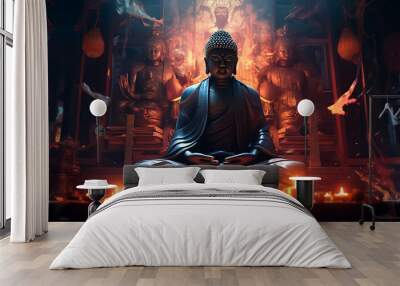 Buddha statue in a meditation position, spiritual power that opens fantasy gate  Wall mural