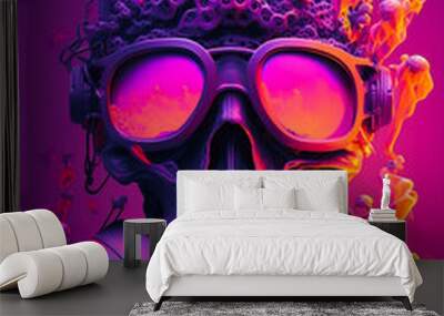 Fantasy Colorful skull wearing Gas mask and helmet  Wall mural