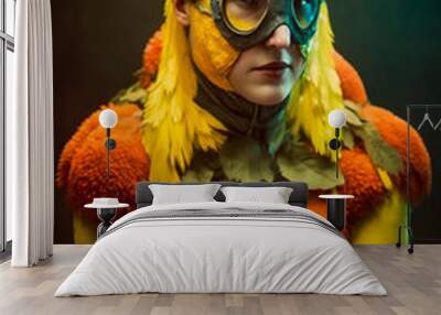 fantasy creature in carnival mask and flowers costume all in yellow  Wall mural