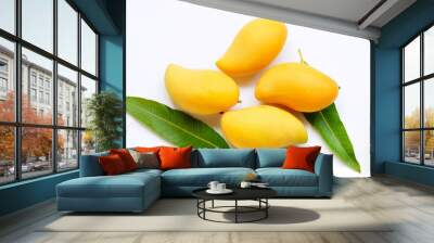 Four yellow mango isolated on white background Wall mural