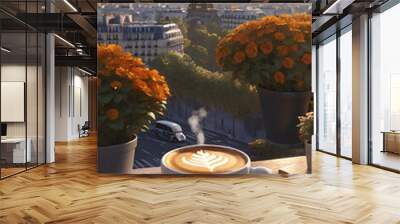 cup of coffee on the eiffel tower Wall mural