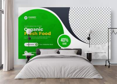 Healthy and Organic Food Banner Template. Organic Food Social Media Post Design. Organic Food web banner template design. Agriculture and Farming service web banner template. Food banner cover design. Wall mural