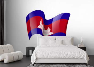 Cambodia waving flag vector icon, national symbol. Flag of Cambodia, fluttered in the wind - vector illustration isolated on white background. Wall mural