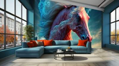 Unique fantasy sea horse creature rising from the ocean depths, ancient mythical giant aquatic animal. Wall mural