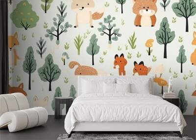 seamless pattern cute animal Wall mural