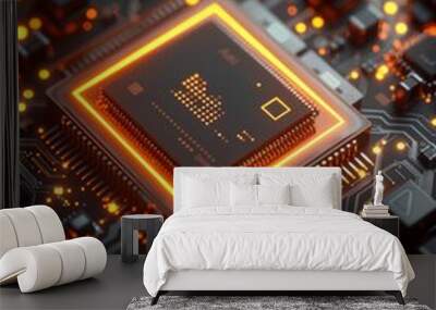 AI. Circuit board. Technology background. Central Computer Processors CPU concept. Motherboard digital chip. Tech science background. Integrated communication processor Wall mural