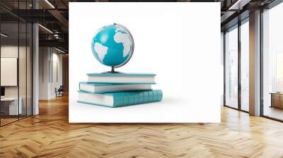 Back to school, education and learning concept. School accessories, books and textbooks, school bus, pencils and globe. Wall mural