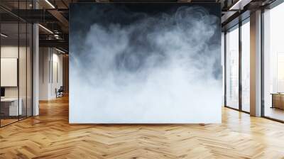 Fog or smoke isolated transparent special effect on black background. White vector cloudiness, mist or smog background. Wall mural