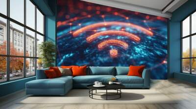 Wireless network and connection abstract data background with wifi symbol Wall mural