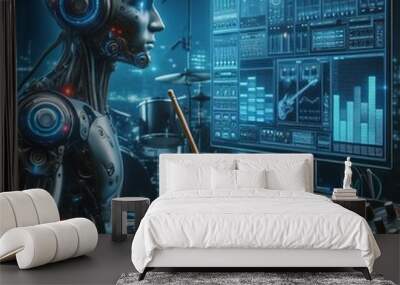 Cyborg musician with built in synthesizers, digital mixer, and i Wall mural