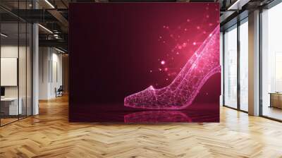 A stylish pink high heel shoe made of connected dots and lines. This modern design is perfect for a shoe designer workshop or store, and it's a great example of 3D art using wireframe techniques. Wall mural