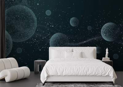 Abstract depiction of a planet in space, visualized as a starry sky, composed of points, lines, and shapes resembling planets, stars, and the cosmos. Vector concept with a business theme. Wall mural