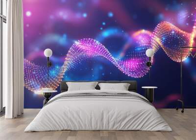 Background featuring scientific molecules for medicine, science, technology, and chemistry. Includes waves and flow patterns. Ideal for wallpaper or banner, showcasing DNA molecules in a vector geomet Wall mural