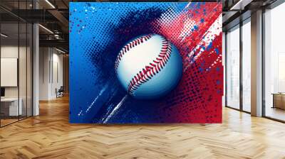 Baseball sport banners featuring halftone blue and red backgrounds. Vector designs include a baseball championship cup, college team tournament flags, university league emblems, and softball balls. Wall mural