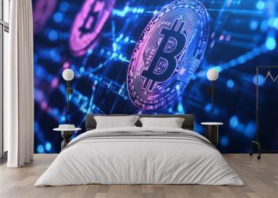 Crypto blockchain data background with an abstract vector grid. Features a futuristic technology banner design. Wall mural