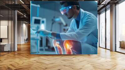 Doctor wearing futuristic eyeglasses, using AI technology to analyze the knee. Wall mural