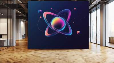 Dynamic atom shape with an abstract molecular design. Represents a modern graphic element for geometric science and physics. Features a colorful gradient blend and is designed as a creative vector  Wall mural