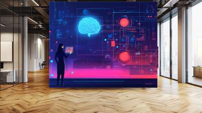 Neural network and artificial intelligence in business analytics. Big data and technology data science in a machine learning concept, featuring the querying, analysis, and visualization of complex. Wall mural