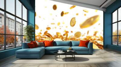 Realistic PNG of gold coins, including an explosion of gold coins and coins falling from the sky. Themes of victory and easy money. Wall mural