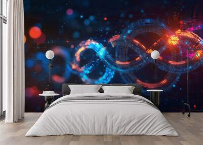 Software engineering operations infinity sign. The idea of development operations, interaction between programmers and engineers, data handling. DevOps banner featuring a holographic lifecycle infinit Wall mural