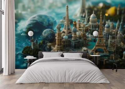 The world's most famous landmarks are all located on our planet Earth. Wall mural