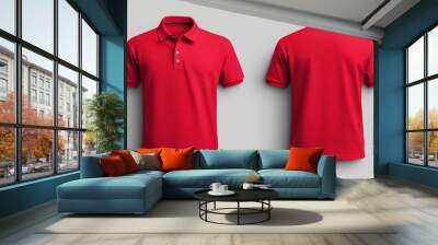 This is a design template showing a plain red polo shirt, both front and back. It's useful for presenting your designs before you print them. Wall mural