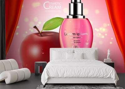 Luxury cosmetic Bottle package skin care cream, Apple cream and gel, Beauty cosmetic product poster, with Bokeh background Wall mural