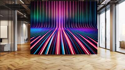 abstract neon background. Modern wallpaper with glowing vertical lines Wall mural