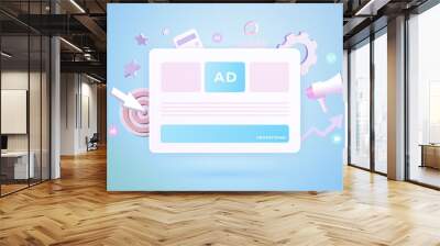 Online Advertising - Programmatic and Native ads marketing strategy concept. Digital advertising media banner block on website, media promotion. Vector 3d illustration Wall mural