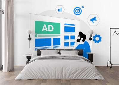 Precision in marketing with programmatic advertising and native targeting - leveraging automated processes for optimal ad placement and audience engagement. Vector illustration on white background. Wall mural