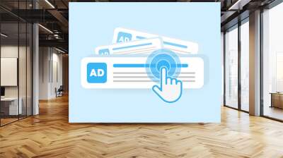 Targeted contextual ppc advertising or banner online ads concept. Contextual Digital Marketing, Behavioral Targeting or Retargeting illustration. Cursor icon clicks on advertisement among many others Wall mural